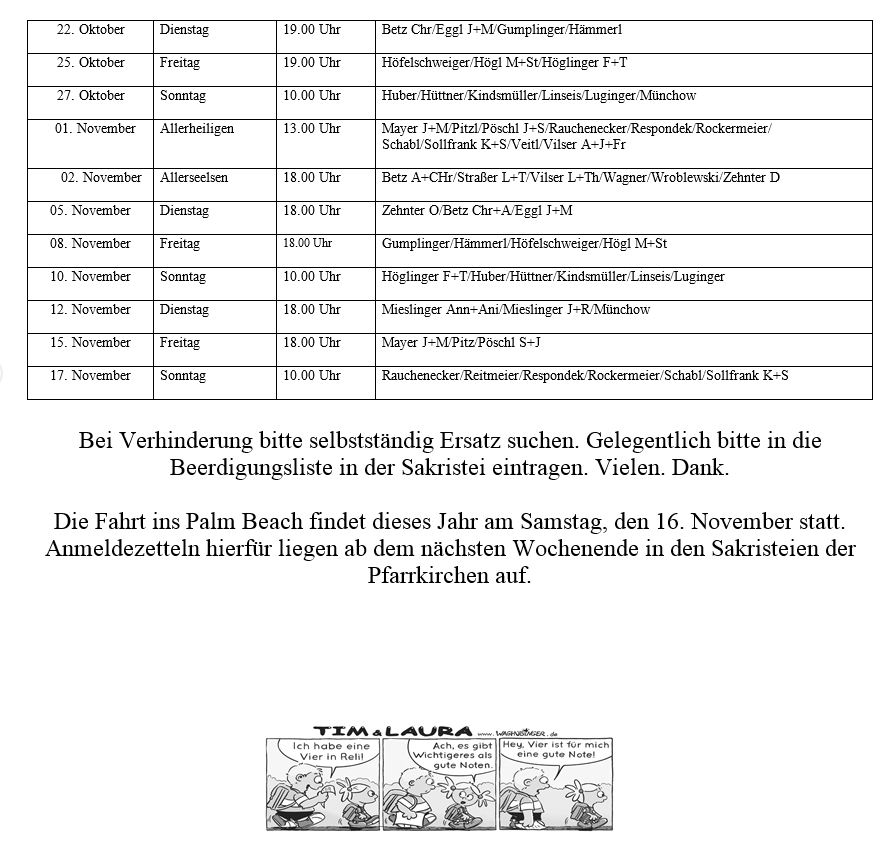 Ministrantenplan vom 21.10. bis 17.11.2019